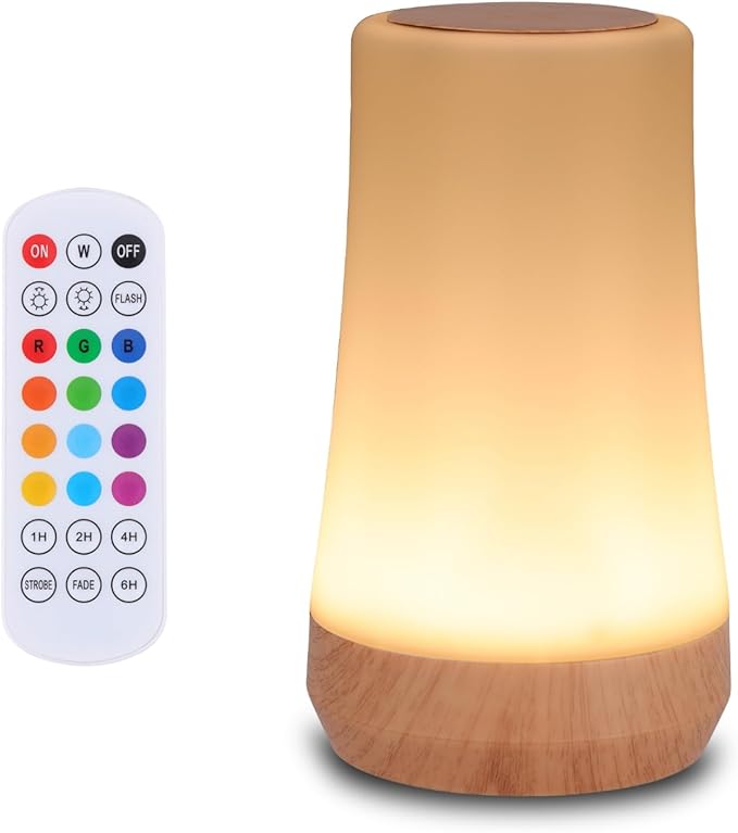 OORUN Touch Bedside Table Lamp,13 RGB Colors & 5 Brightness, USB Rechargeable Desk Lamp, Remote Control Dimmable Light with RGB Color Changing,Portable Lamp for Baby (F9)