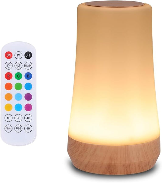 OORUN Touch Bedside Table Lamp,13 RGB Colors & 5 Brightness, USB Rechargeable Desk Lamp, Remote Control Dimmable Light with RGB Color Changing,Portable Lamp for Baby (F9)