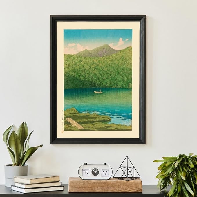 Nationcog Tsutanuma Pond Morning Scene Poster, Japanese Woodblock by Kawase Hasui, Japandi Mountain Decor, Zen Vintage Lake Art Print (Unframed) (11x14)