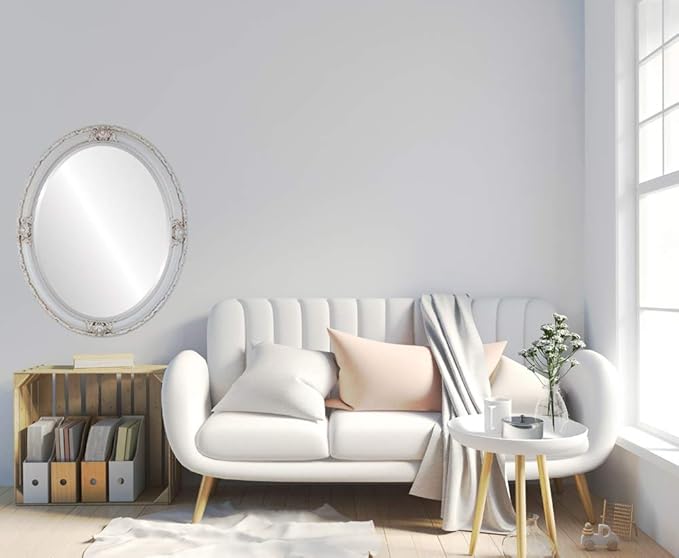 OVALCREST Oval Beveled Wall Mirror for Home Decor - Jefferson Style - Antique White - 14x18 Outside Dimensions