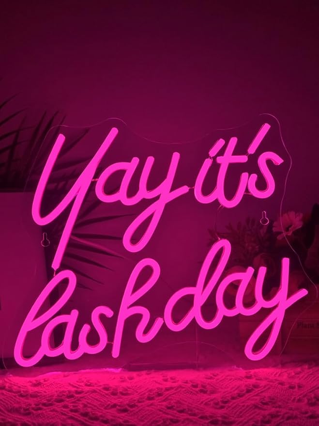 Lucunstar Yay It's Lash Day Neon Sign Pink Led Light USB Connectivity Led Neon Sign with Dimming Switch for Home Wall Decor Girls Room Party Room Decor