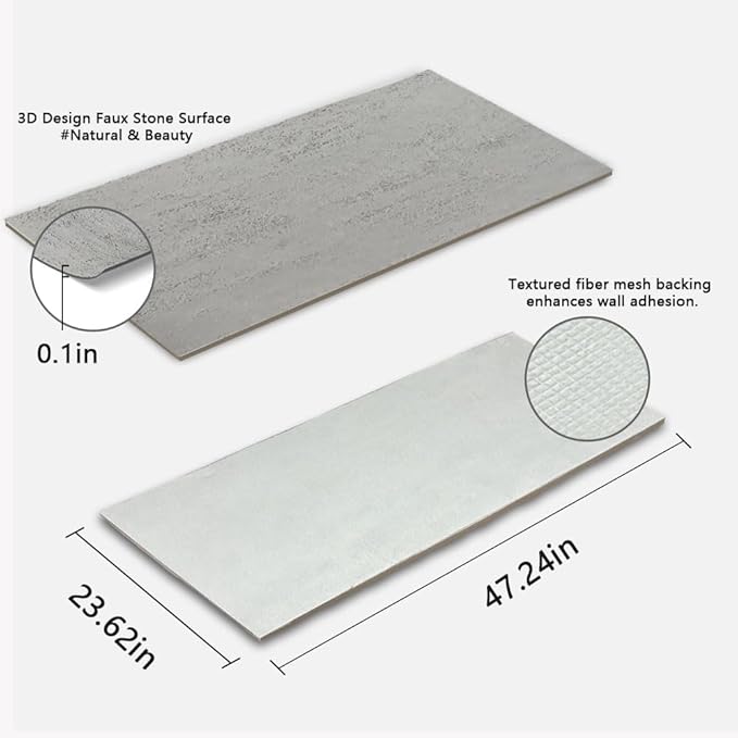 3D Wall Panels Faux Stone Panel for Exterior/Interior Wall, MCM Natural 4PCS 47.2"x23.6" / 30.94 sq ft (Travertine Stone Gray)