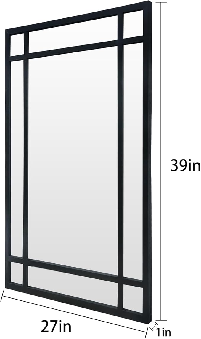 Black Rectangle Mirror, Farmhouse Decorative Wall Mirror for Entryway, Living Room, Bedroom, Hallway, Fireplace, Accent Wall Decor (Black1, 39'' x 27'')