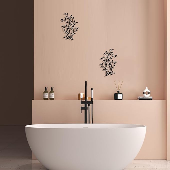 2 Pieces Metal Tree Leaf Wall Decor Vine Olive Branch Leaf Wall Art Wrought Iron Scroll Sculptures Home Decor Above The Bed,Branches Hanging Wall Decor for Livingroom and Outdoor(Black)