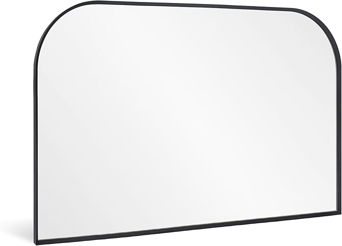 Black Wall Mirror 30" x 20", Modern Mantel Minimalist Home Decor, Brushed Black Metal Framed Arched Mirror for Living Room, Bedroom, Fireplace, Mantle, Entryway, Bathroom