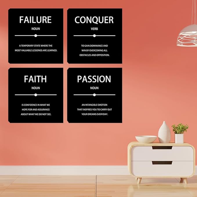 Motivational Conquer Canvas Wall Art for Bedroom Wall Decorations for Living Room Office Wall Decor Black Picture Painting On Canvas Stretched and Framed Wall Pictures 4 Piece Ready to Hang Home Decor