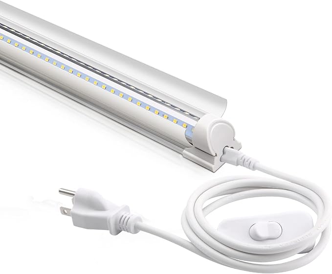 Barrina LED Shop Light 4FT, 40W 5500LM 6500K, No RF Interference Garage Lights with Reflectors, V Shape Linkable LED Shop Lights, Clear Cover LED Ceiling Light, T8 Integrated Light Fixture