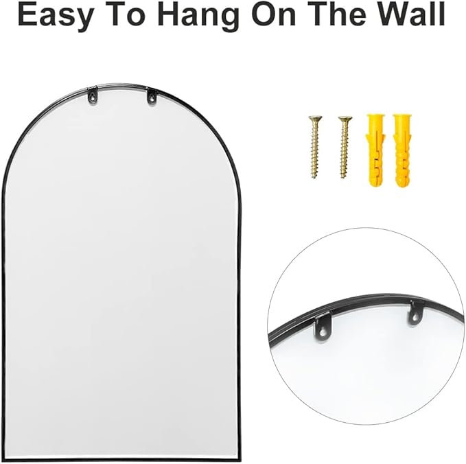 Arch Wall Mirror Mounted Decorative, 30"x20", Arched Window Pane Mirror for Wall-Mounted for Entryway, Bathroom Vanity, Living Room or Bedroom, Iron Frame, Black