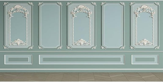 Leyiyi 20x10ft Green Vintage Room Inside Backdrop European Frame Modern House French Castle Cementery Wall Retro Style Photo Background Cowboy Kids Birthday Portrait Studio Prop Vinyl Wallpaper