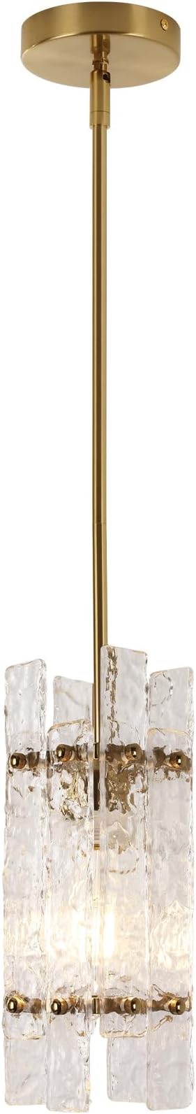 Modern Gold Crystal Pendant Light for Kitchen Island, Luxury Mini Water Ripple Glass Chandelier Lights Fixture, E26 Square Adjustable Hanging Pendant Lighting for Dining Room Bedroom (1-Pack)