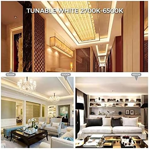 CCT COB LED Strip Light 9.84ft, Tunable White Warm White to Cool White LED Strip, 608LEDs/M DC24V Tape Light, CRI90+, Bluetooth App Control, Dimmable Strips for Bedroom, Office, DIY Lighting.