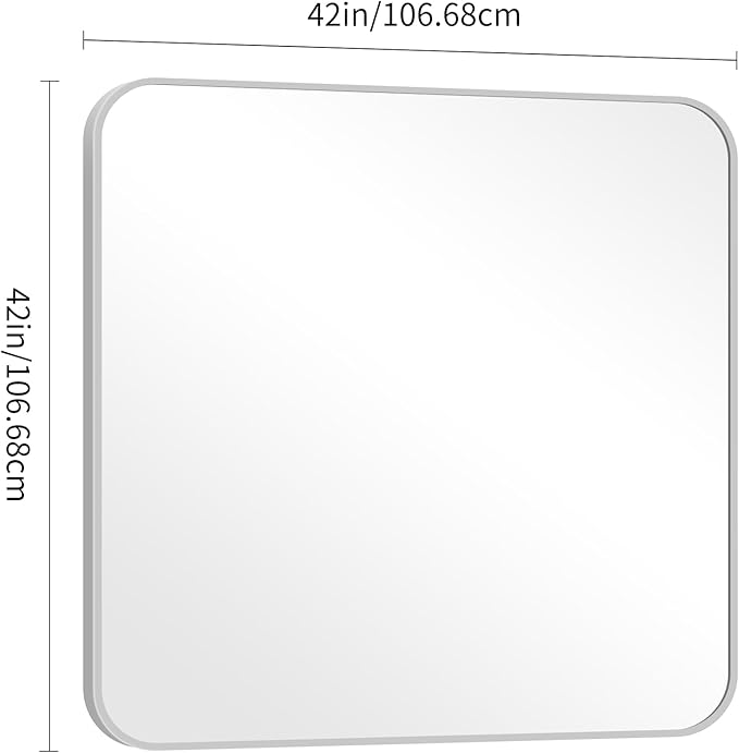 42" x 42"Bathroom Mirror, Silver Wall Mirror with Metal Frame, Decorative Rectangular Vanity Mirror for Bedroom Bathroom Living Room Entryway (Horizontal/Vertical)