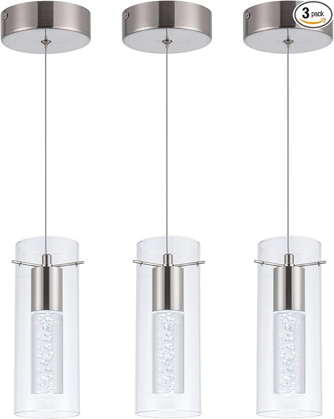 3 Pack Pendant Lights Kitchen Island, 6000K Kitchen Island Dining Room Light Pendant Lighting Fixtures Bubble Crystal Chandelier Over Island Table Modern Hanging Light for Bar Dining Room