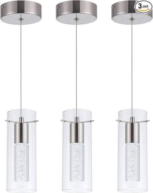 3 Pack Pendant Lights Kitchen Island, 6000K Kitchen Island Dining Room Light Pendant Lighting Fixtures Bubble Crystal Chandelier Over Island Table Modern Hanging Light for Bar Dining Room