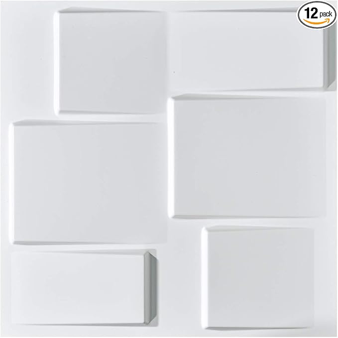 Art3d 19.7" x 19.7" (Pack Of 12) Wall Panel Rectangle, White