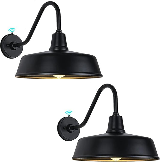 Outdoor Gooseneck Barn Light - Exterior Fixture Sconce Wall Light for Farmhouse, Dusk to Dawn Sensor Front Door Porch Garage Patio Lighting (15 inch（2 PCS）)
