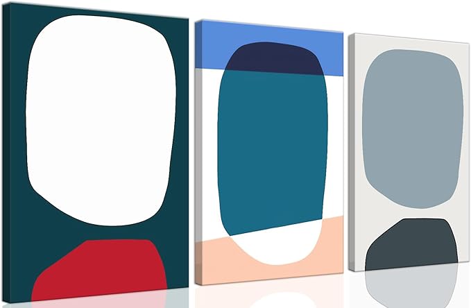 ouiytws Color block simple abstract wall art canvas prints, blue, white, pink of modern simple style, mostly used in the living room, study, bedroom decoration. Frame 16 X 24 in X 3 pieces