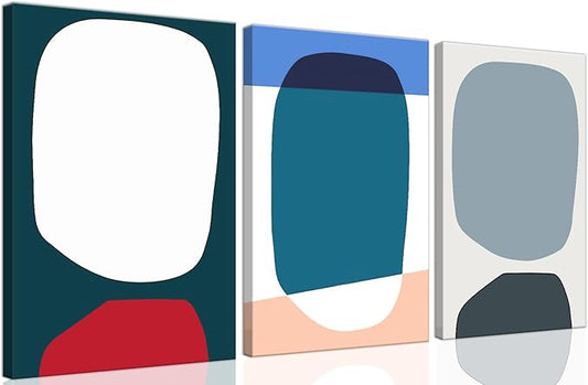 ouiytws Color block simple abstract wall art canvas prints, blue, white, pink of modern simple style, mostly used in the living room, study, bedroom decoration. Frame 16 X 24 in X 3 pieces