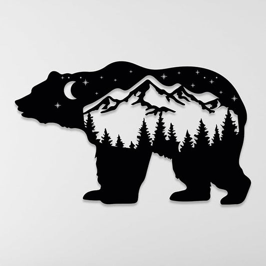 Bear Metal Wall Art, Decorative Mountain Forest Wall Decor, Farmhouse Decor, Large Wall Decorations for Outdoor, Nature & Wildlife Sign, Bear in the Woodland, Animal Wall Art, Hunter Gift