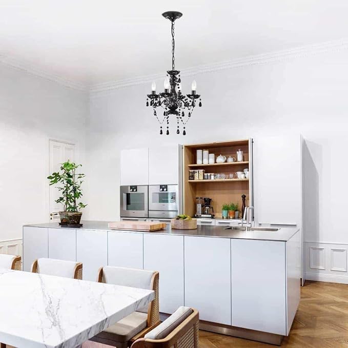 LaLuLa Black Chandelier Small Crystal Chandelier Lighting Mini Acrylic Chandeliers 4 Light Modern Pendant Light Fixtures for Bedroom