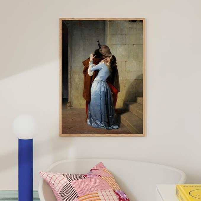 Nationcog The Kiss Romantic Wall Art Print, Classic Renaissance Couple Painting Poster, Historical Love Scene Artwork, Vintage Italian Style Bedroom or Living Room Decor for Couples (Unframed) (9x11)