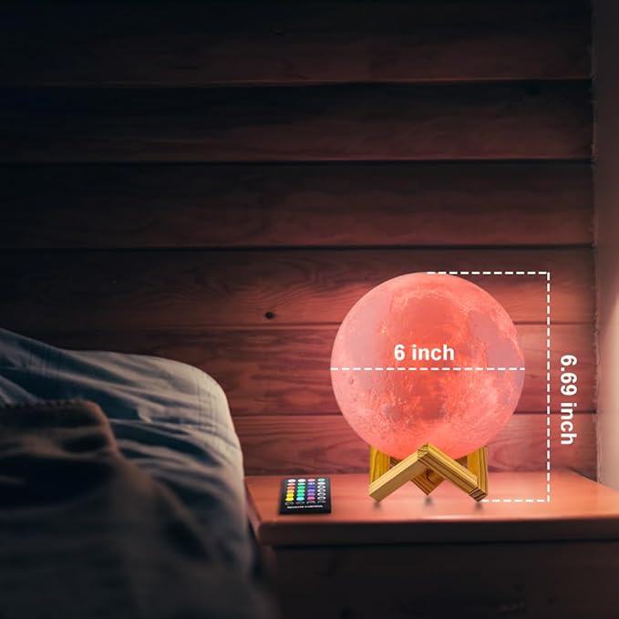 LOGROTATE Moon Lamp, 3D Printing LED 16 Colors Moon Light, Decorative Lights Night Light with Remote&Touch Control and Adjustable Brightness&USB Recharge for Kids Lovers Birthday Gift (6.0 inch)
