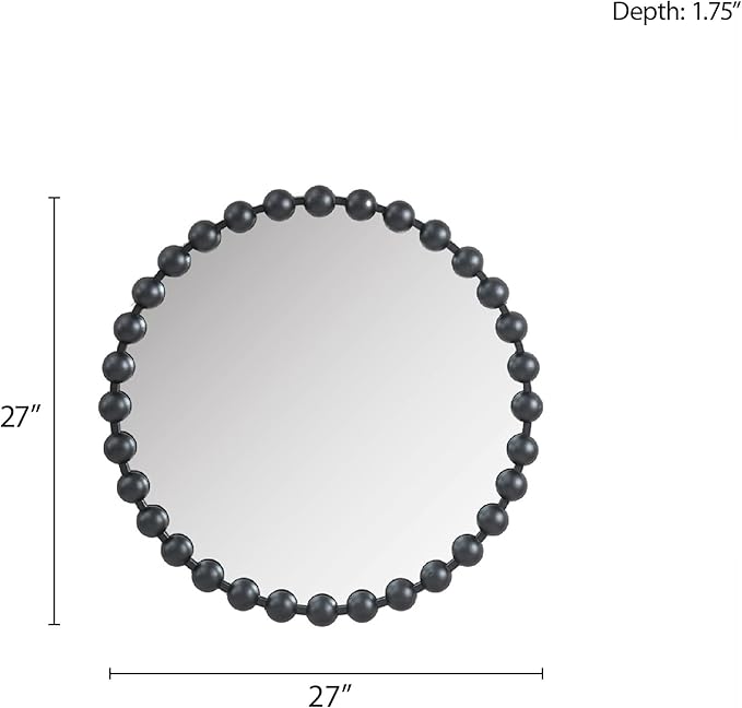 Madison Park Round Mirror, Metal Frame Circle Mirror 27 inch, Wall Art Decor Mounted Hanging for Entryway, Bathroom, hallway, Living Room, Vanity, Marlowe, Black
