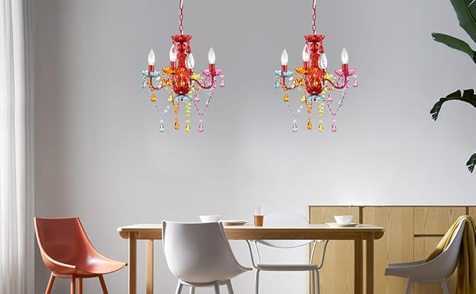 LaLuLa Mini Crystal Chandelier Lighting Colorful Chandeliers Small 4 Light Chandelier with Multicolor Acrylic Crystals Pendant Light Fixtures