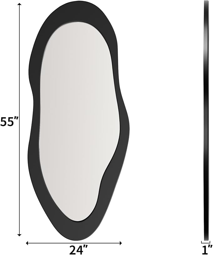 55" x 24" Irregular Wavy Full Length Mirror - Wall Mounted Wooden Framed Mirror for Bedroom/Living Room