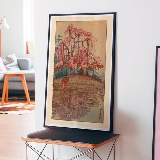 Nationcog Cherry Blossom Woodblock Print by Yoshida Hiroshi, Vintage Japanese Sakura Poster, Japandi Botanical Zen Art for Serene Decor (Unframed) (20x30)