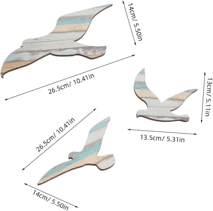 MUCKLILY 6pcs Wooden Seagull Wall Art Coastal Beach Decor Nautical Ocean-themed Wall Sculpture for Living Bedroom Easy DIY Installation Mediterranean Style