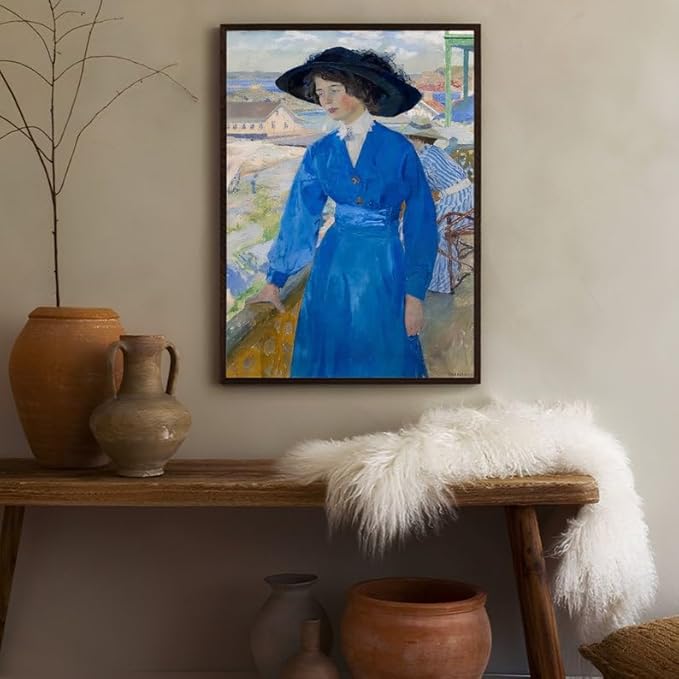 Lady in Blue Vintage Art Print, Edwardian Woman Portrait Wall Art, Impressionist Painting Poster, Classic Feminine Decor for Living Room, Hallway, or Gallery-Style Home Interiors (Unframed) (9x11)