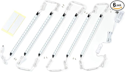 Led Light Strips Kit, (6) 12’’ Linkable Light Bars + Rocker Switch + UL Power Adapter, Under Cabinet Lighting for Locker Closet Shelf, Showcase Lighting, 6000K Cool White