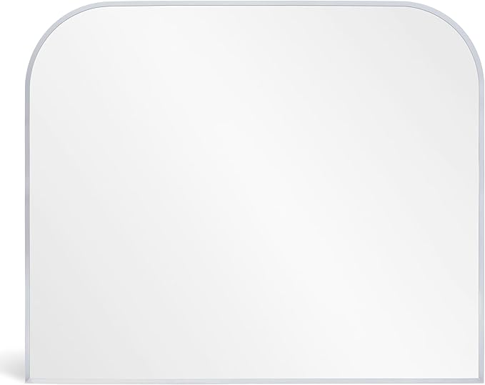 Modern Large Wall Mirror, Modern Mantel Minimalist Home Decor, Brushed Silver Metal Framed Arched Mirror for Living Room, Bedroom, Fireplace, Mantle, Entryway, Bathroom, 36" x 30", Silver