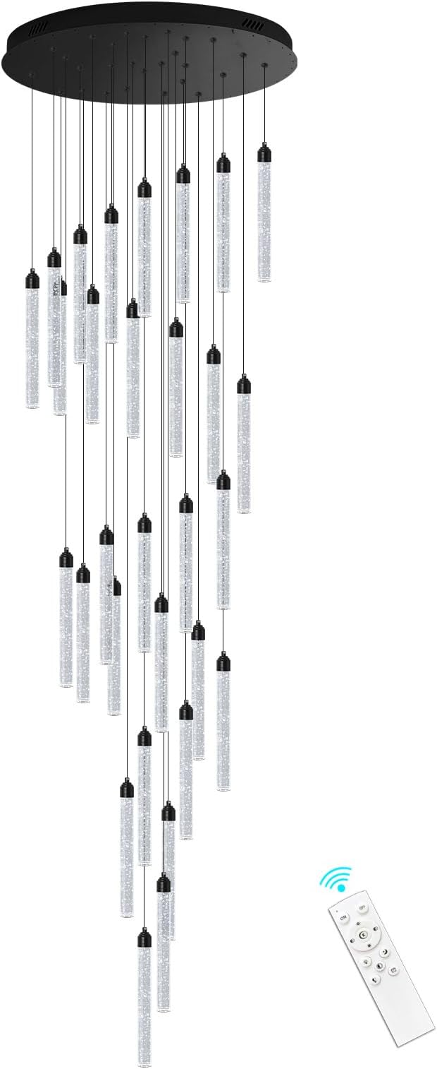 197" Long High Ceiling Chandelier 30-Lights Modern Bubble Crystal LED Light Fixture Dimmable Flush Mount Living Room Ceiling Pendant Light Staircase Foyer Entryway Dining Room Pendant Lighting