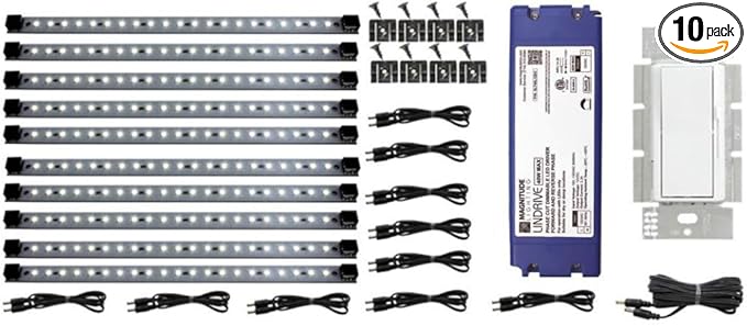 12V LED Hardwire Kitchen Light Kit with 10 Panels, Dimmable LED System Included,Cool White ~ 6000 K Series, Under Cabinet Lights with 40W Driver