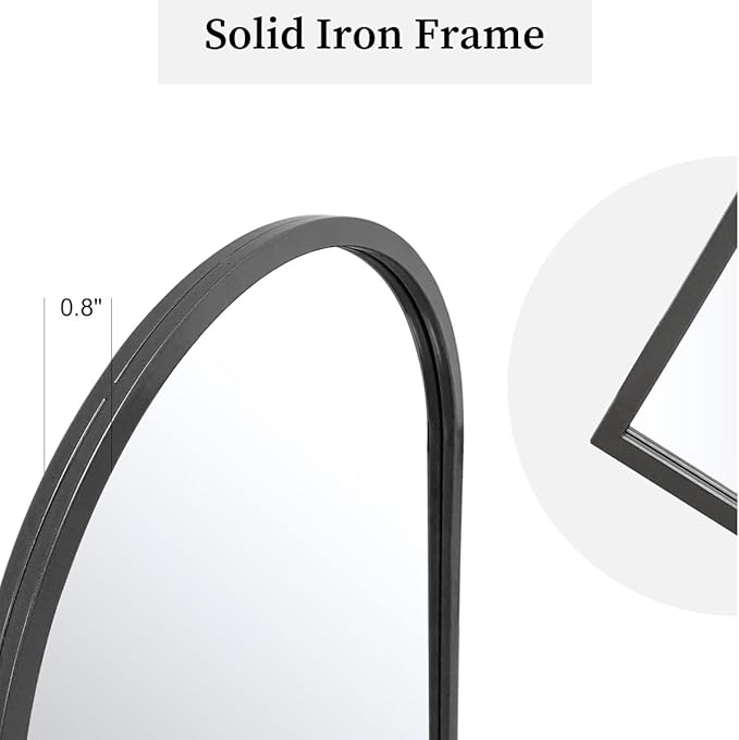 Arched Window Wall Mirror, 42"x24", Decorative Mirror, Vanity Mirrors for Bathroom, Bedroom, Entryway, Living Room, Window Pane or Farmhouse Mirrors for Wall Decor, Metal Frame, Black