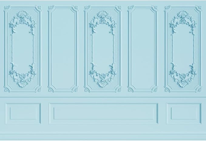 Leyiyi 6x4ft Light Blue Vintage Room Inside Backdrop European Frame Modern House French Castle Cementery Wall Retro Style Photo Background Cowboy Kids Birthday Portrait Studio Props Vinyl Wallpaper