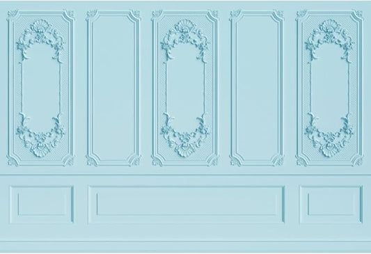 Leyiyi 10x6.5ft Light Blue Vintage Room Inside Backdrop European Frame Modern House French Castle Cementery Wall Retro Style Photo Background Cowboy Kids Birthday Portrait Studio Props Vinyl Wallpaper