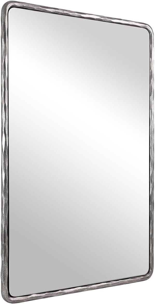 ANDY STAR Hand-Forged Silver Bathroom Mirrors for Wall, 22x30 Inch Vintage Solid Steel Metal Frame Bathroom Vanity Mirror, Antique Rounded Rectangle Wall Mirror, Hangs Horizontally or Vertically