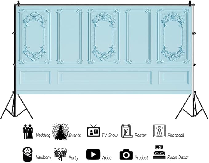 Leyiyi 20x10ft Light Blue Vintage Room Inside Backdrop European Frame Modern House French Castle Cementery Wall Retro Style Photo Background Cowboy Kids Birthday Portrait Studio Props Vinyl Wallpaper