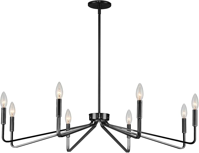 38" Black Chandeliers for Dining Room, 8-Light Modern Farmhouse Candle Style Chandelier, Industrial Hanging Ceiling Light Fixture for Living Room, Kitchen Island, Living Room