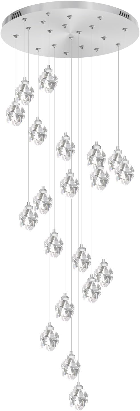 Large High Ceilings Chandeliers Modern Long Crystal Spiral Chandeliers,K9 Crystal Drop Chandelier for Staircase Foyer Entryway 20 Lights Silver D28XH135inch