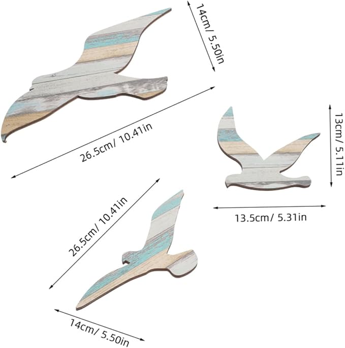 Cabilock 6pcs Wooden Seagull Wall Decor Coastal Nautical Ocean-themed Hanging Art for Family DIY Mediterranean Style Sea Bird Wall Sculpture