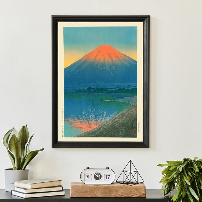 Nationcog Lake Yamanaka and Mount Fuji Woodblock Poster, Japanese Landscape by Kawase Hasui, Ocean Sunset Japandi Decor, Vintage Zen Art Print (Unframed) (27x40)