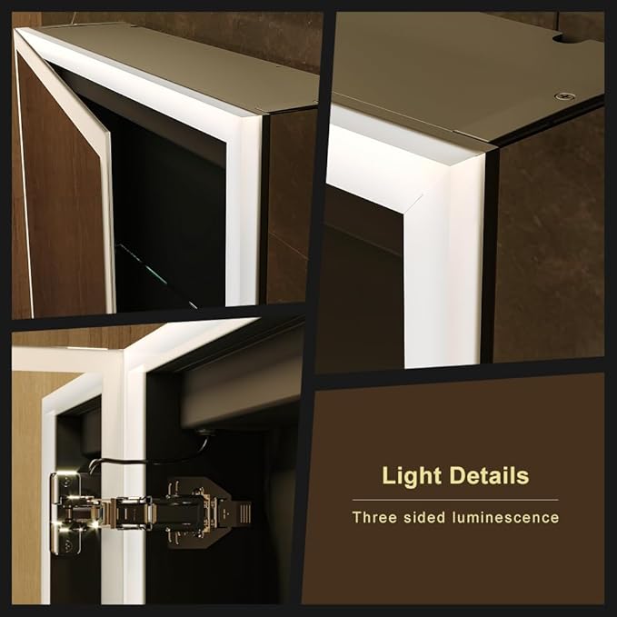 KWW LED Lighted Bathroom Medicine Cabinet with Sockets & USBs, Dimmable, 3 Color Light Makeup Mirror, Easy to Install, Wall Mounted Cabinet (Left Hinge, 19.5 * 28)