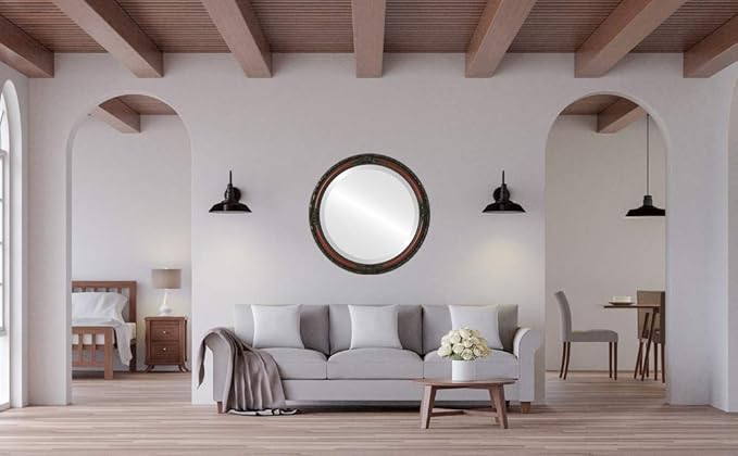 OVALCREST Round Beveled Wall Mirror for Home Decor - Jefferson Style - Rosewood - 26x26 Outside Dimensions