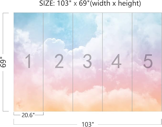 Cliouar-Wall Mural Wallpaper 3D Wallpaper Decorative Powder Cloud Bedroom Living Room Decor 103" x 69"(Not Self-Adhesive)