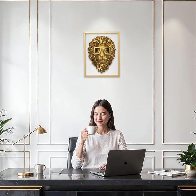 AYDIA Vintage Gold Animal Head Wall Decor, Faux Lion Head, Vintage Wall Decor, Large Animal Head, 3D Sculpture, Gift Ready, Lion Head Wall Mount.