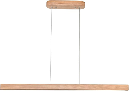 31.5" 18W 1-Light Wooden Led Linear Pendant Light Dimmable Led Ceiling Hanging Light Fixtures Modern Chandeliers for Dining Room Kitchen Island Lights Natural